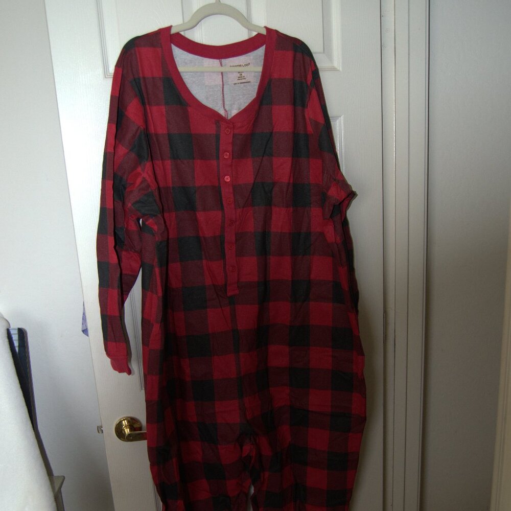 2 Pair of Dreams, Co buffalo plaid red and green Onsie size 3X